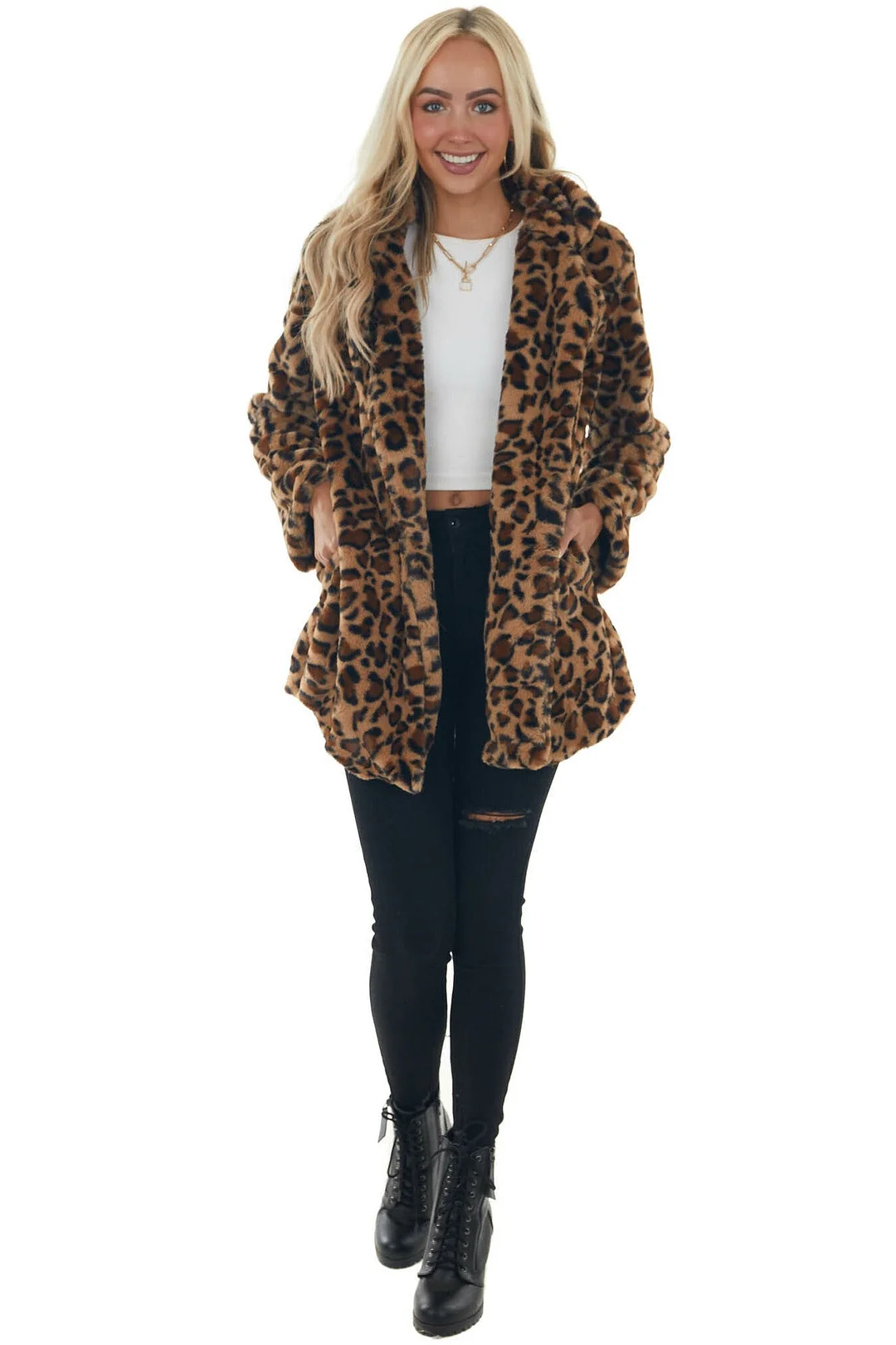 Zingj Leopard Print Fashion Temperament Fur Loose Furry Coats