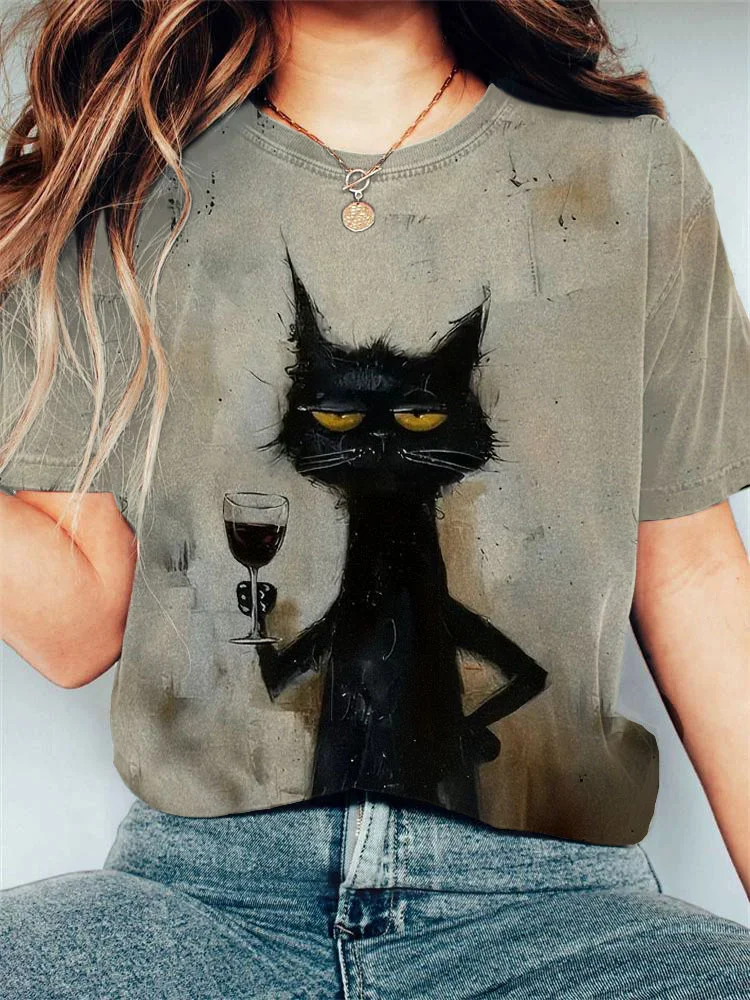 VChics Women's Animal Funny Cat Graphic Print Comfortable T-shirt