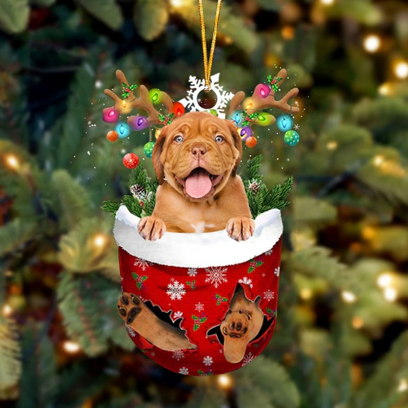 Dogue De Bordeaux In Snow Pocket Christmas Ornament.