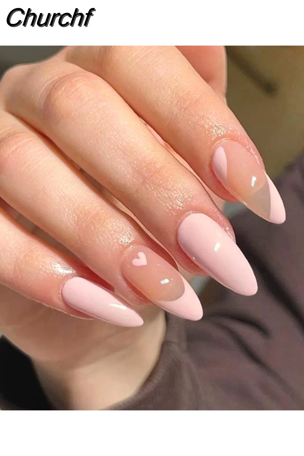 Churchf Almond False Nails Press On Nails Detachable Fake Nail Tip gold heart with Design Manicure Patches Press On Nails-Nail Inspo