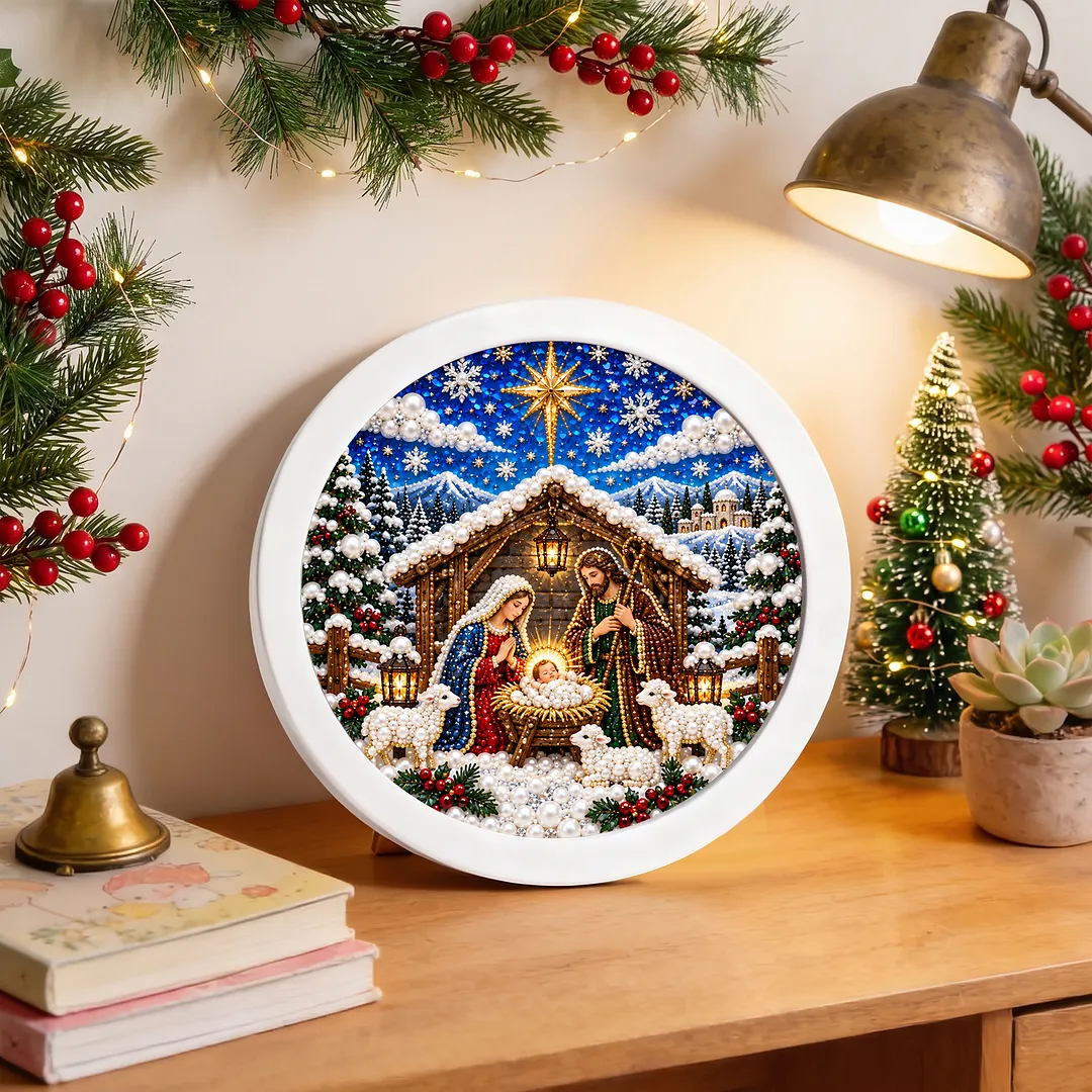 Framed Pearl Painting Kit Christmas Nativity 7.87x7.87in