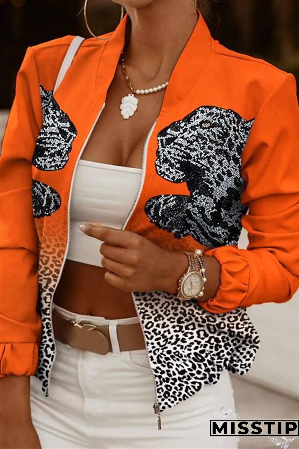 Blue White Casual Print Patchwork Cardigan Outerwear