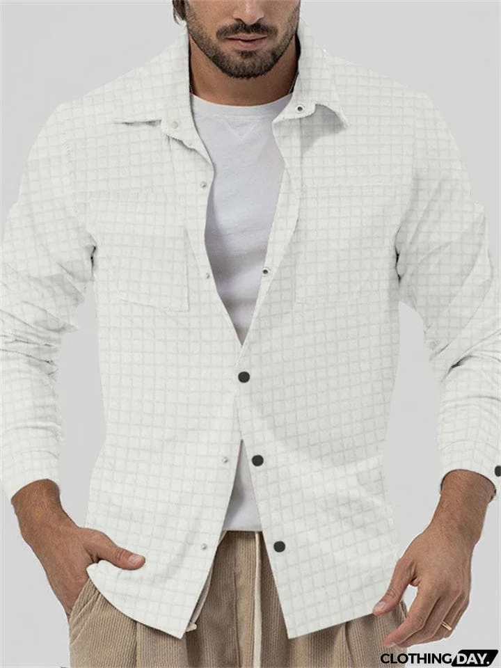 Men's Casual Checked Lapel Button Up Slim Fit Shirt