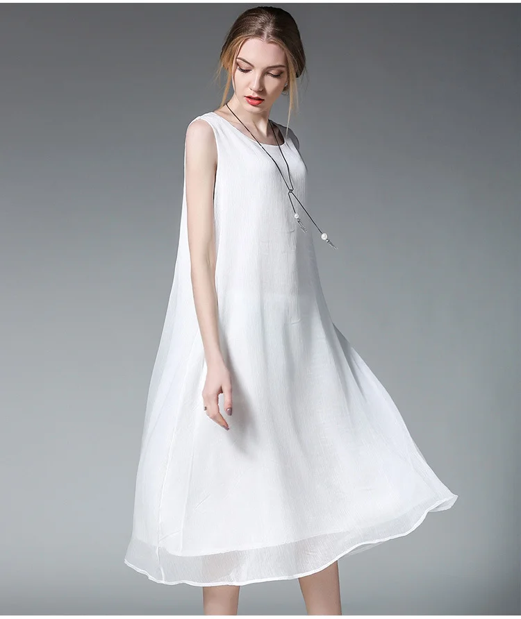 Loose Solid Color Sleeveless Midi Dress - yankia