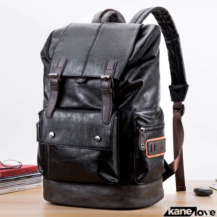 Men's British Style Zipper Adjustable Shoulder Strap PU Backpacks