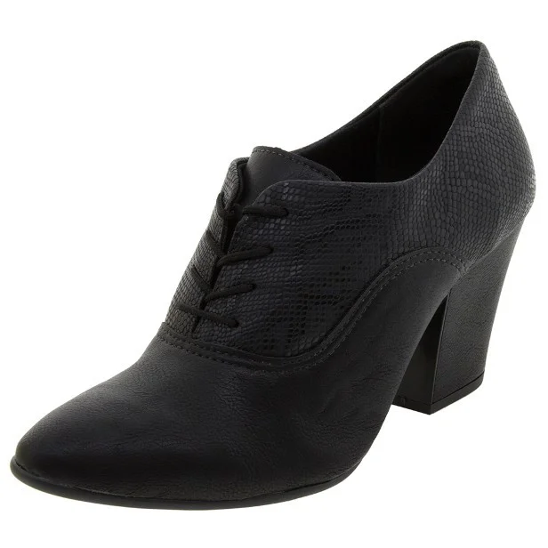 Black Lace-up Python Vintage Shoes Women's Brogues Oxford Heels |FSJ Shoes