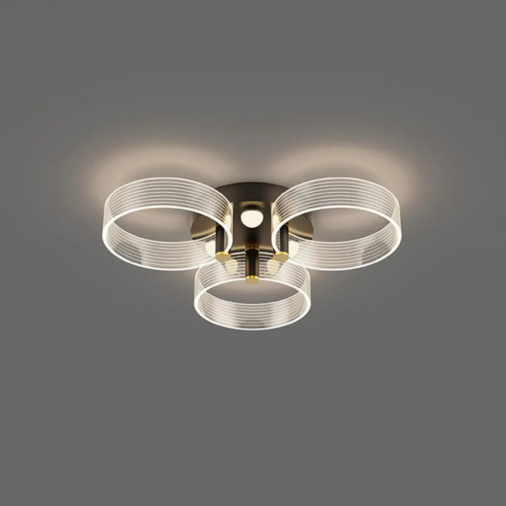 Modern Black - Gold Led Ceiling Light With Flower Design - Acrylic Round Semi Mount 3 / White