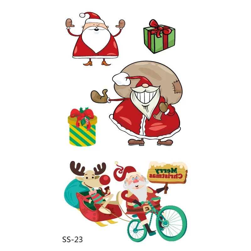 Christmas Tattoo Stickers Santa Claus Temporary Fake Tattoos Paste on Face Arm Leg for Children Body Art Sticker