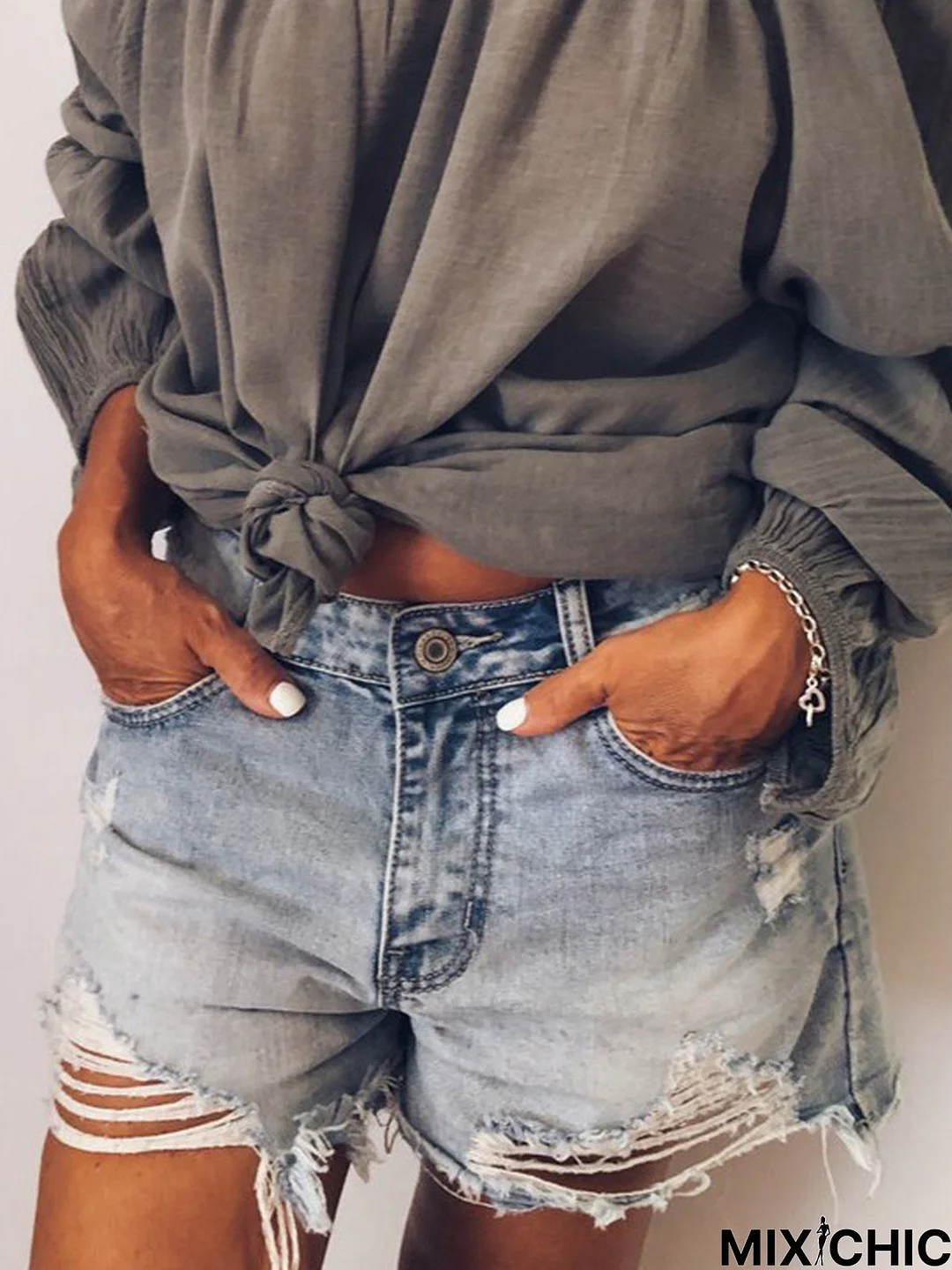 Blue Cotton-Blend Sweet Denim shorts