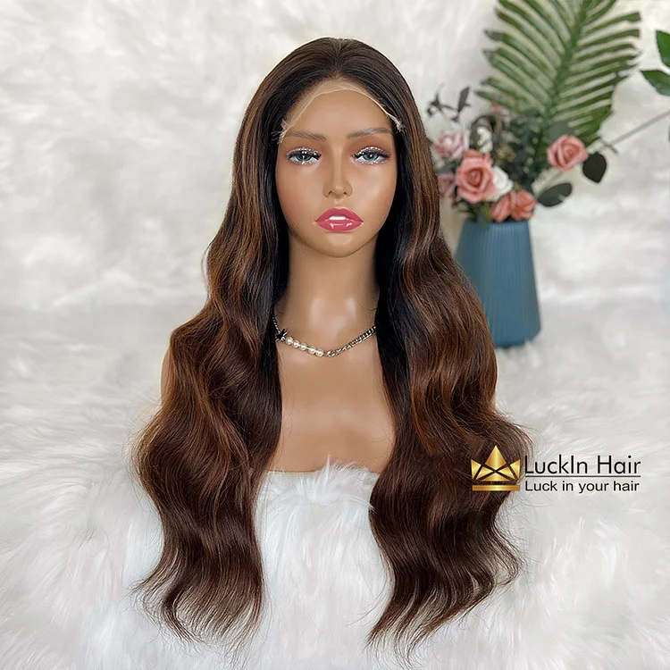 Olivia| Ombre Mixed Brown with Strawberry Blonde Highlight Raw Hair Wig