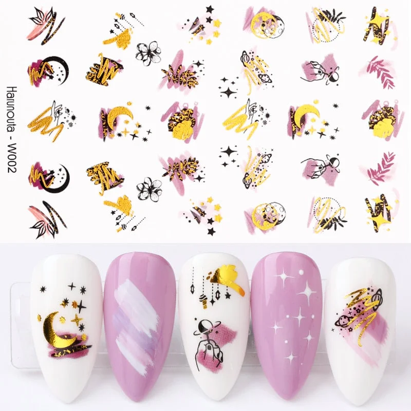 1 Sheet iridescent Nail Sticker Black leave 3D Transfer Beautiful Nail Decals Decoration Summer Popupar DIY Nail Design