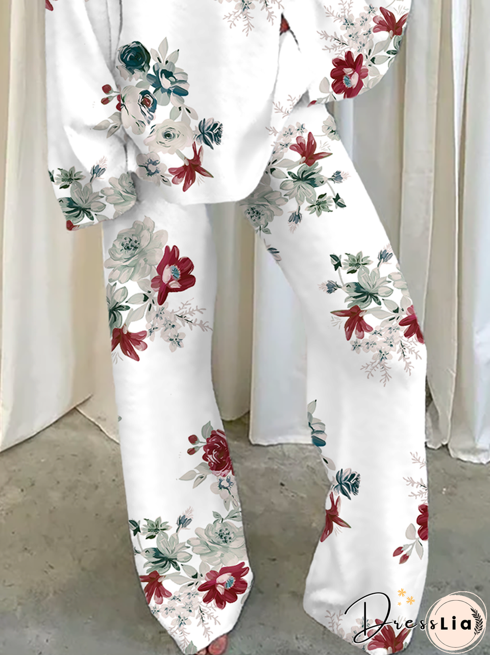 Casual V Neck Floral Two Piece Sets