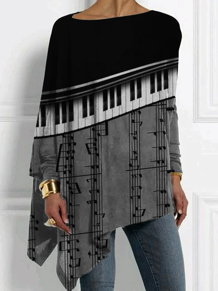 Music Sheet Piano Contrast Bat Sleeve T Shirt