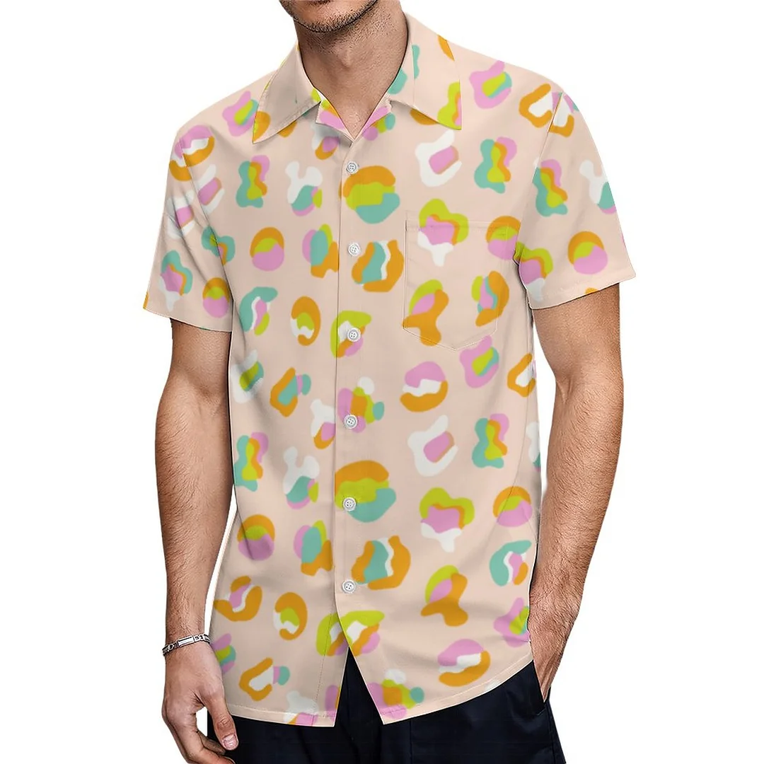 Short Sleeve Leopard Print Cheetah Spots Hawaiian Shirt Mens Button Down Plus Size Tropical Hawaii Beach Shirts
