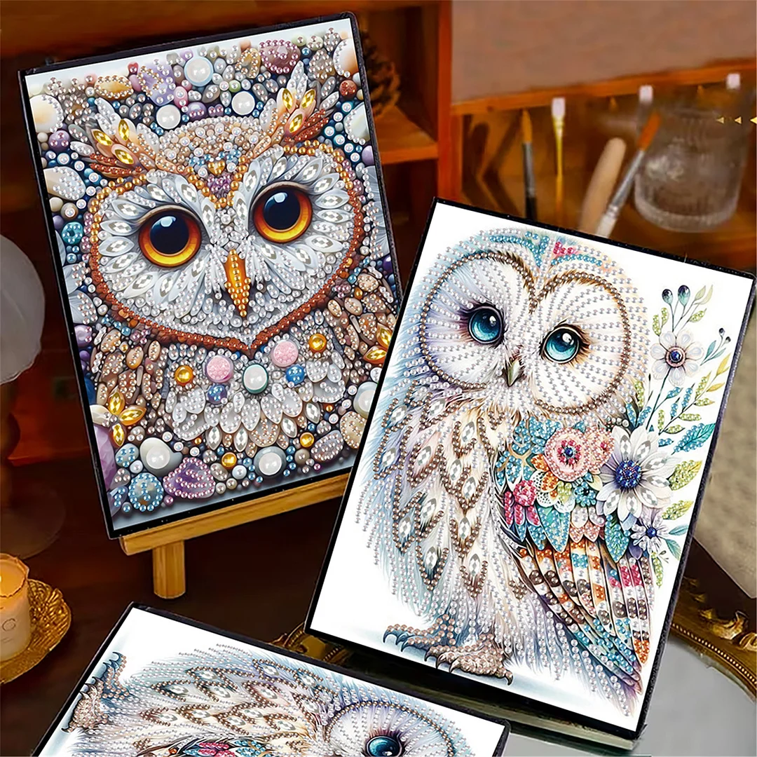 2pcs Owl Partial DIY 50 Pages A5 Diamond Painting Notebook for Study Drawing