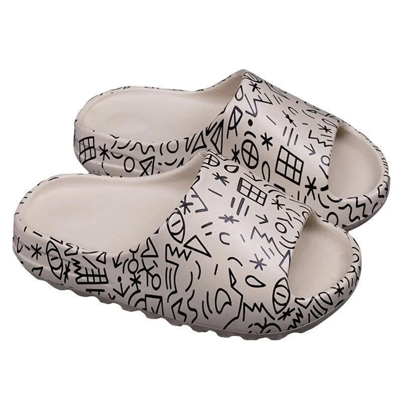 HUCHAO 2021 Summer New Men's Slippers Thick-Soled Non-Slip Sandals Female Graffiti Casual Home Beach Slippers EVA Cartoon Shoes