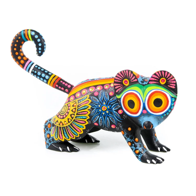 Black Lemur Oaxacan Alebrije Wood Carving Mexican Folk Art Sculpture