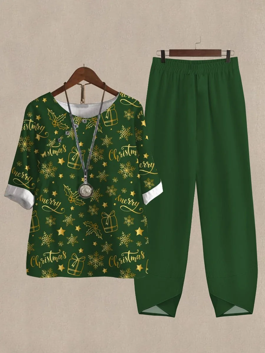 Christmas Bronzing Print Casual Two Piece Set