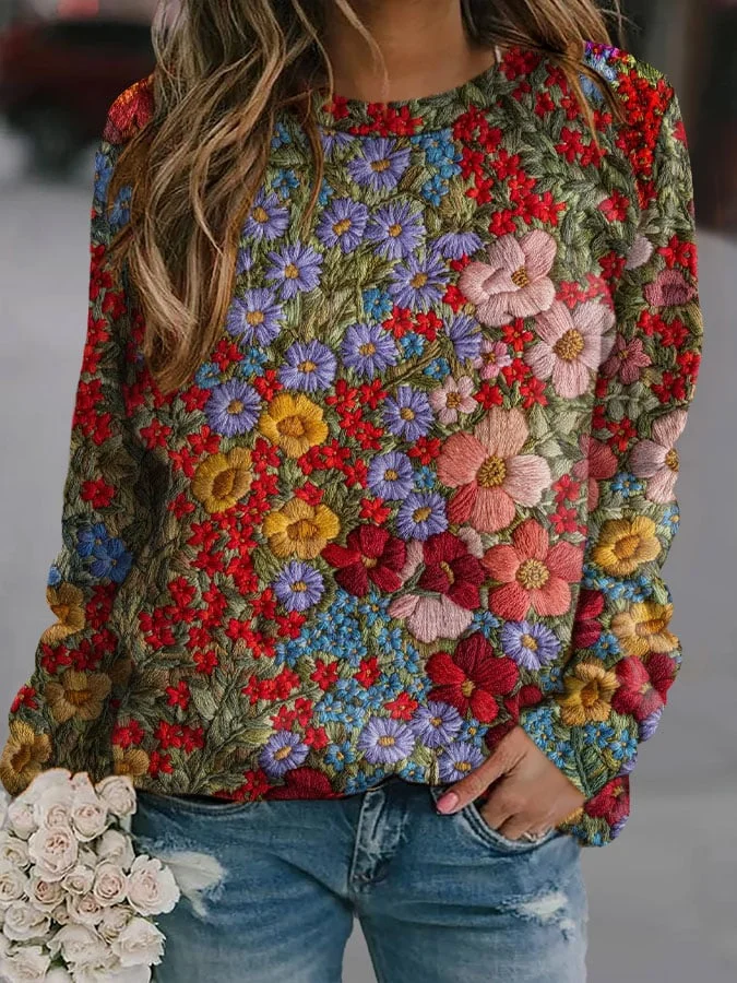 Women's Vintage Floral Print Pullover