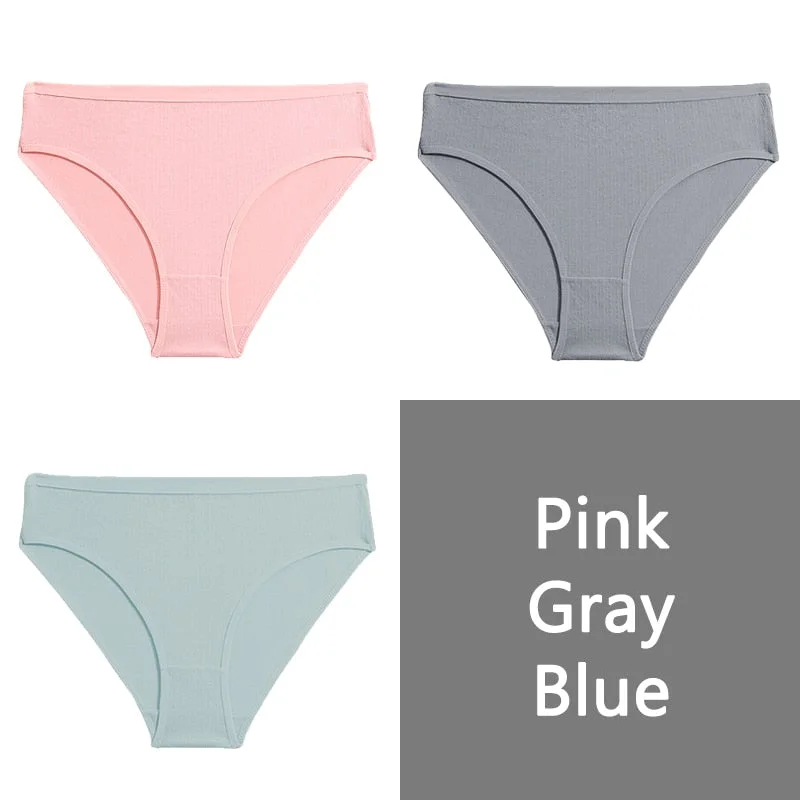 FINETOO S-XL Cotton Panties Women Low-rise Briefs Underpants Ladies Comfortable Underwear Fashion Jacquard Panty Lingerie 3Pcs
