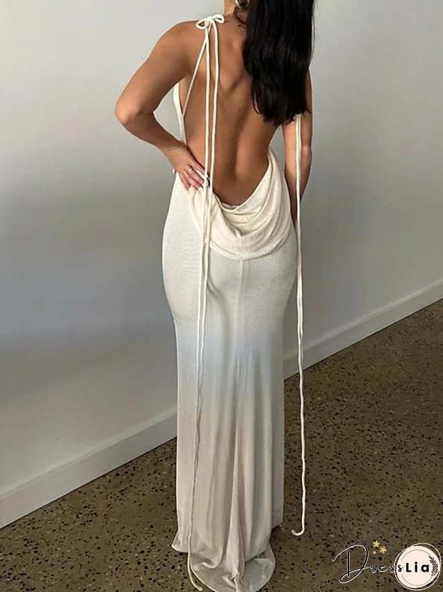 Long Dress Maxi Dress Party Dress Cocktail Dress Sheath Dress Pure Color Hoty Dress Party Backless Sleeveless Strap Dress Regular Fit White Blue Orange Spring Summer S M L for Women