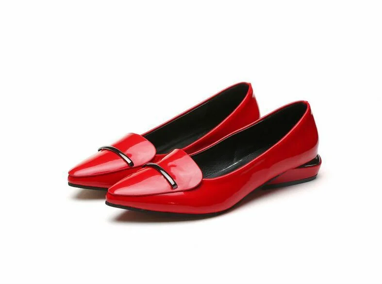 2020 Elegant Red Pointed Toe Flat Shoes Women Patent Leather Flats Fashion Slip On Ladies Shoes Lady Slip On Ballet Office Shoes