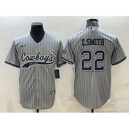 Men's Dallas Cowboys #22 Emmitt Smith Grey With Patch Cool Base Stitched Baseball Jersey T2TA
