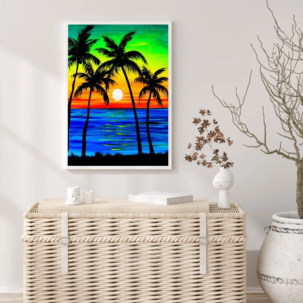 (DF3133) 5D DIY Full Drill Diamond Painting Beach Tree Embroidery Mosaic Kit (W1274) 20X30cm