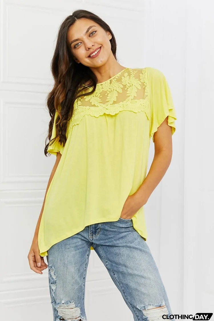 Culture Code Ready To Go Full Size Lace Embroidered Top in Yellow Mousse