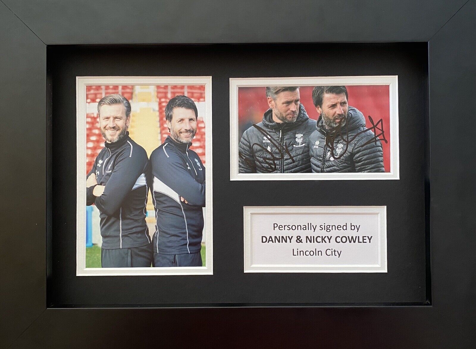 Danny & Nicky Cowley Genuine Hand Signed Lincoln City Photo Poster painting In A4 Frame Display