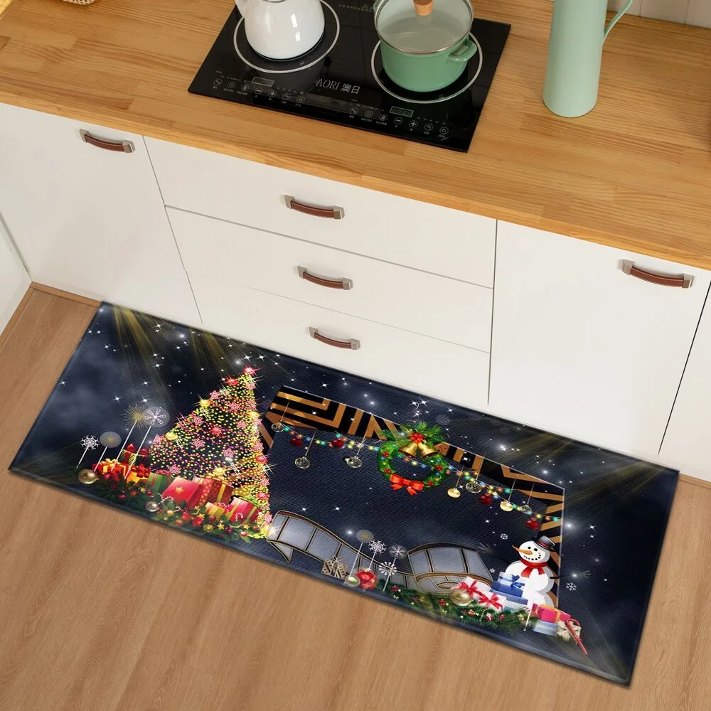 Christmas Kitchen Mat Entrance Doormat Home Bedroom Floor Decoration Living Room Carpet Bathroom Non-slip Absorbent Rug