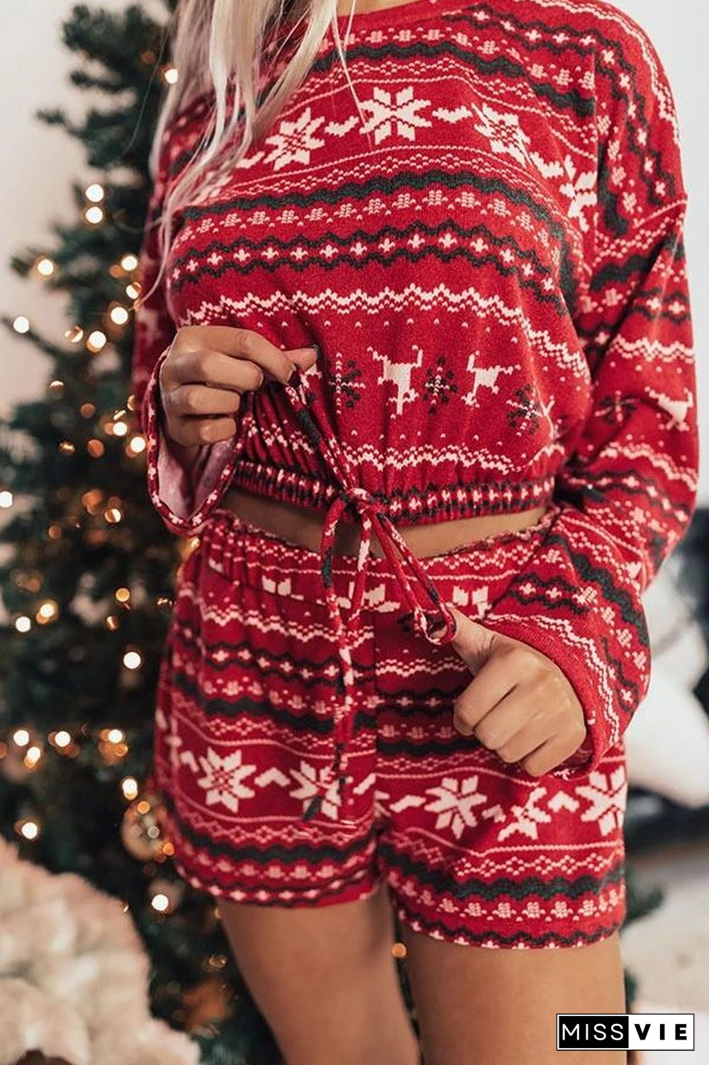 Christmas Drawstring Waist Two Pieces Sets