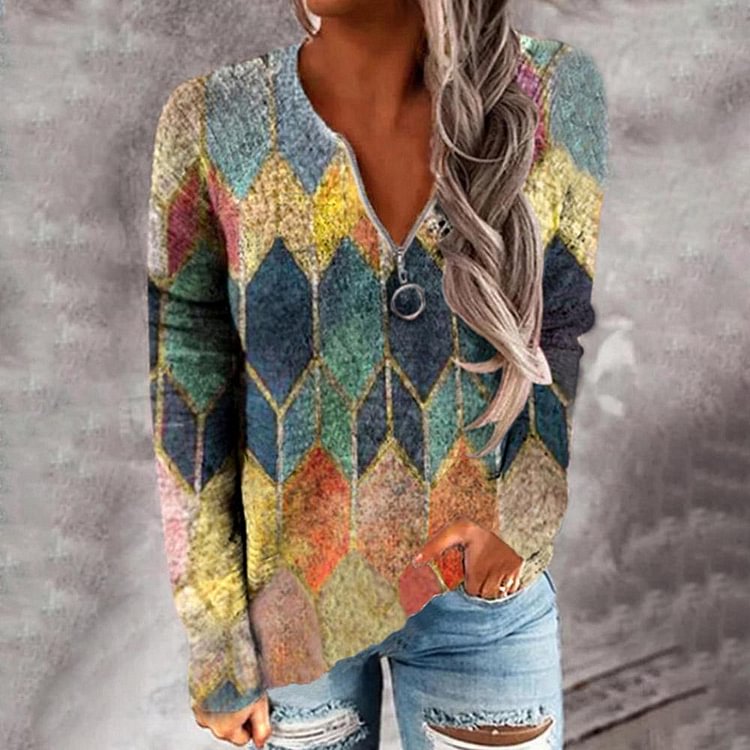 Baggy Print Long Sleeve Sweater