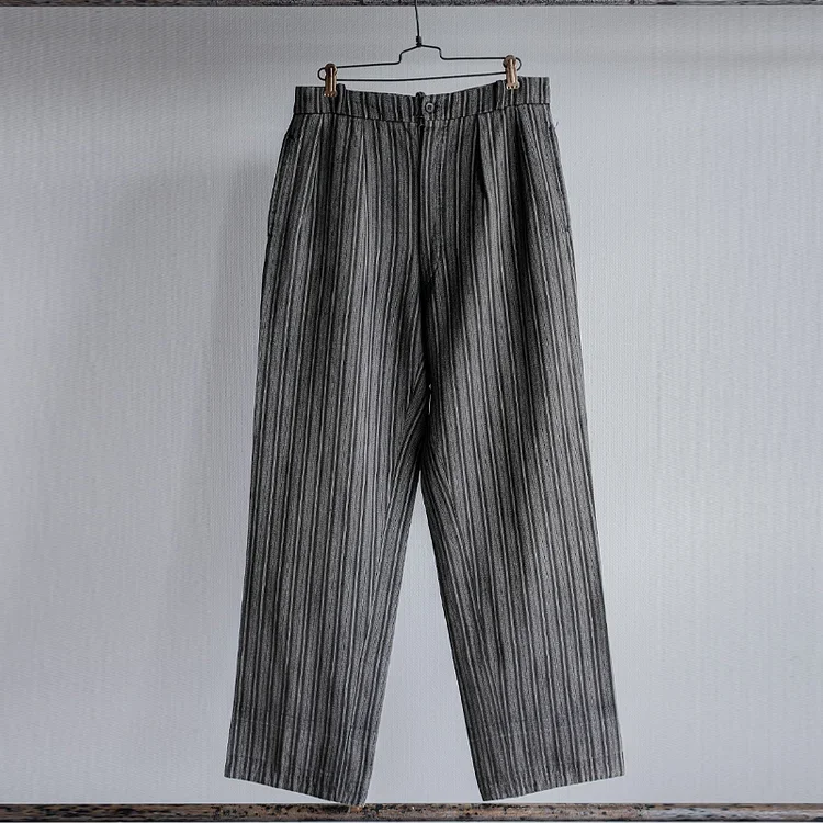 Men's Vintage Grey Cotton Striped Cargo Pants