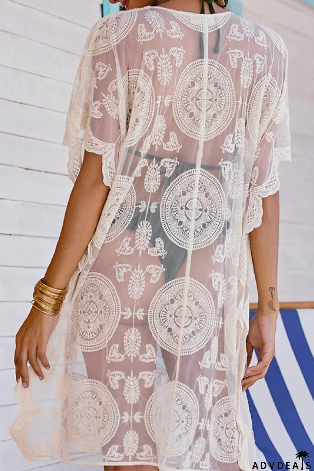 Lace-Up Sheer Cover Up