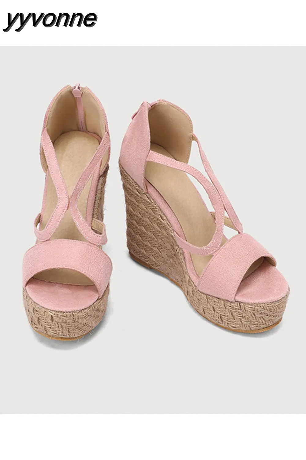yyvonne High Heel Sandals For Women Cross Strap Fashion Platform Sandals Shoes Summer Narrow Band High Heeled Straw Espadrille