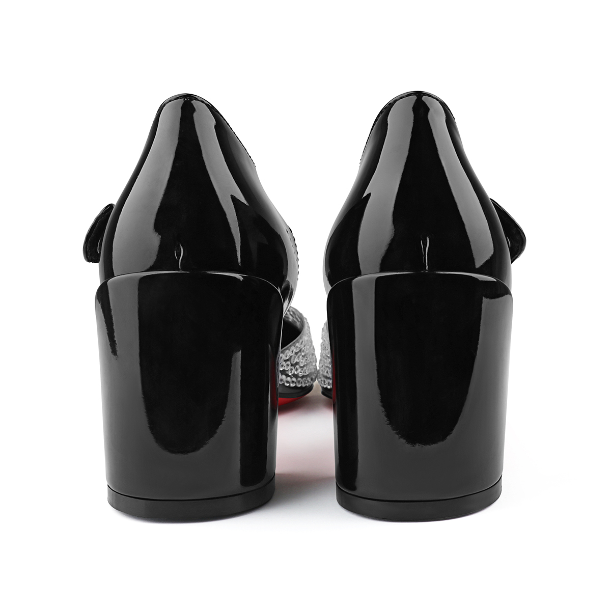 55mm Women's Round Toe Rhinestone Chunky High Heels Mary Jane Red Bottom Shoes-MERUMOTE