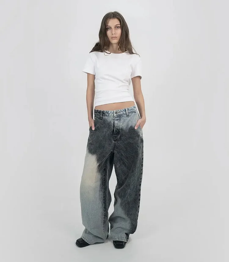 Aged Gothic Black Contrast Denim Pant