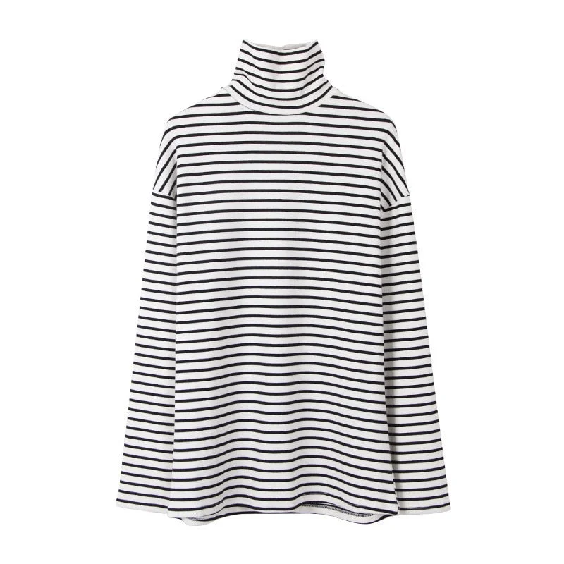 2020 New Black White Striped Long Sleeve T Shirts Women Loose T-shirt Womens Female Fashion Korean Style School Students Females