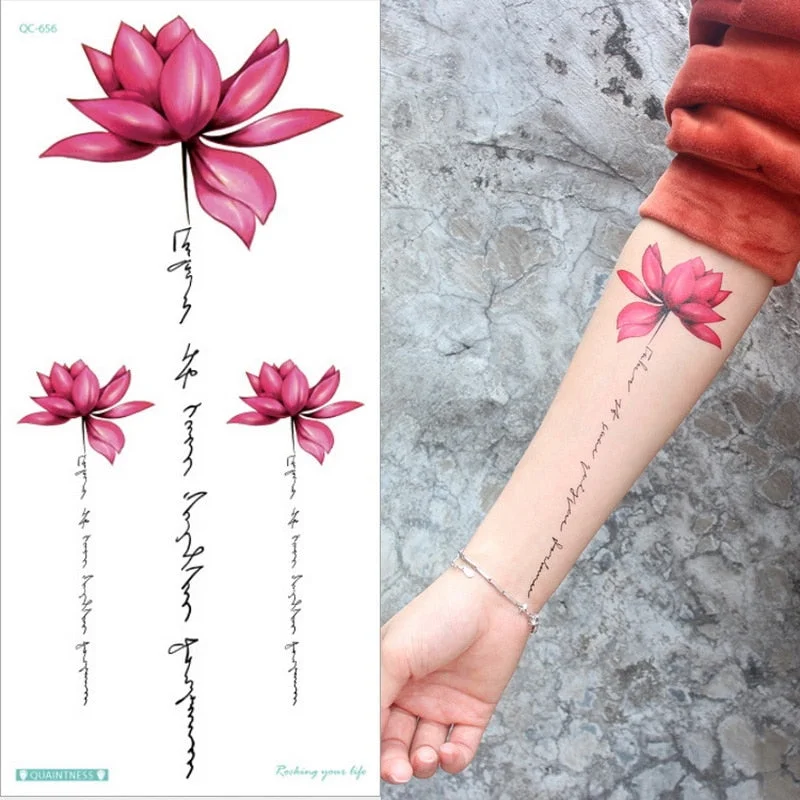 Waterproof Temporary Tattoo Sticker Rose Flowers Leave Flash Tattoos Body Art Arm Fake Sleeve Tatoo Black Women Girls Wrist