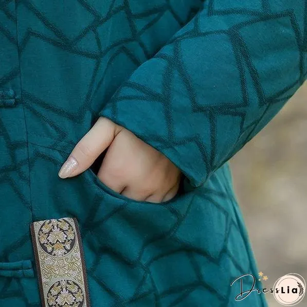 Winter New Button Warm Stand Long Sleeve Women Parkas Patchwork Coats