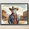Diamond Painting -DIY Round Drill Western Cowboy Cat