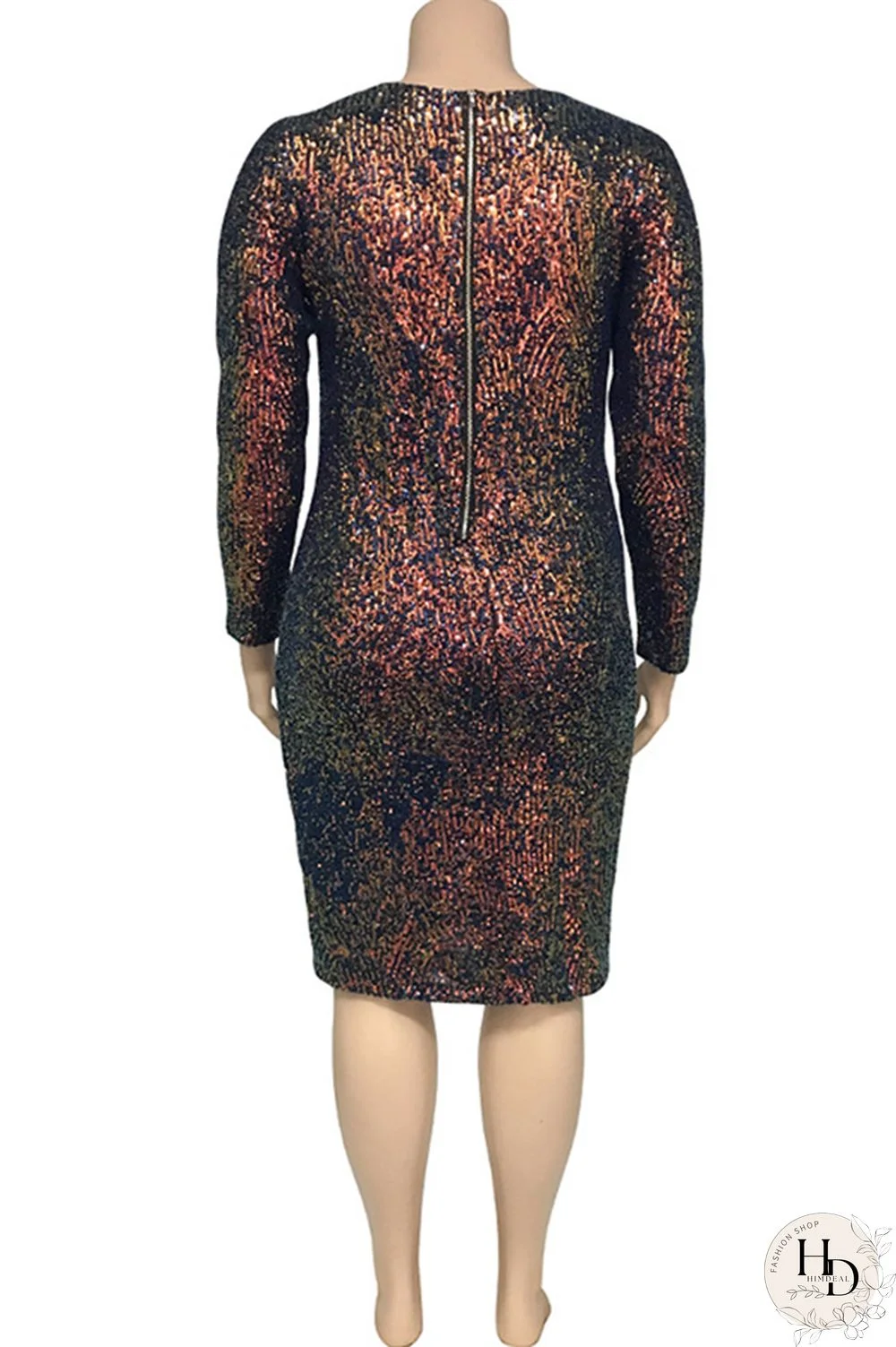 As Show Sexy O Neck Sequin Solid Sequined Plus Size Dresses