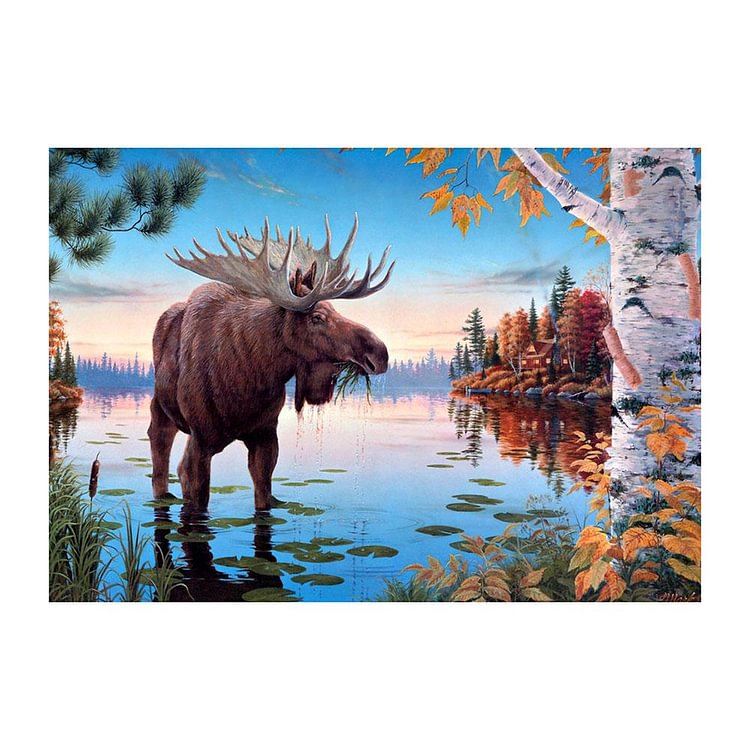 Lakeside Elk Round Full Drill Diamond Painting 40X30CM(Canvas) gbfke