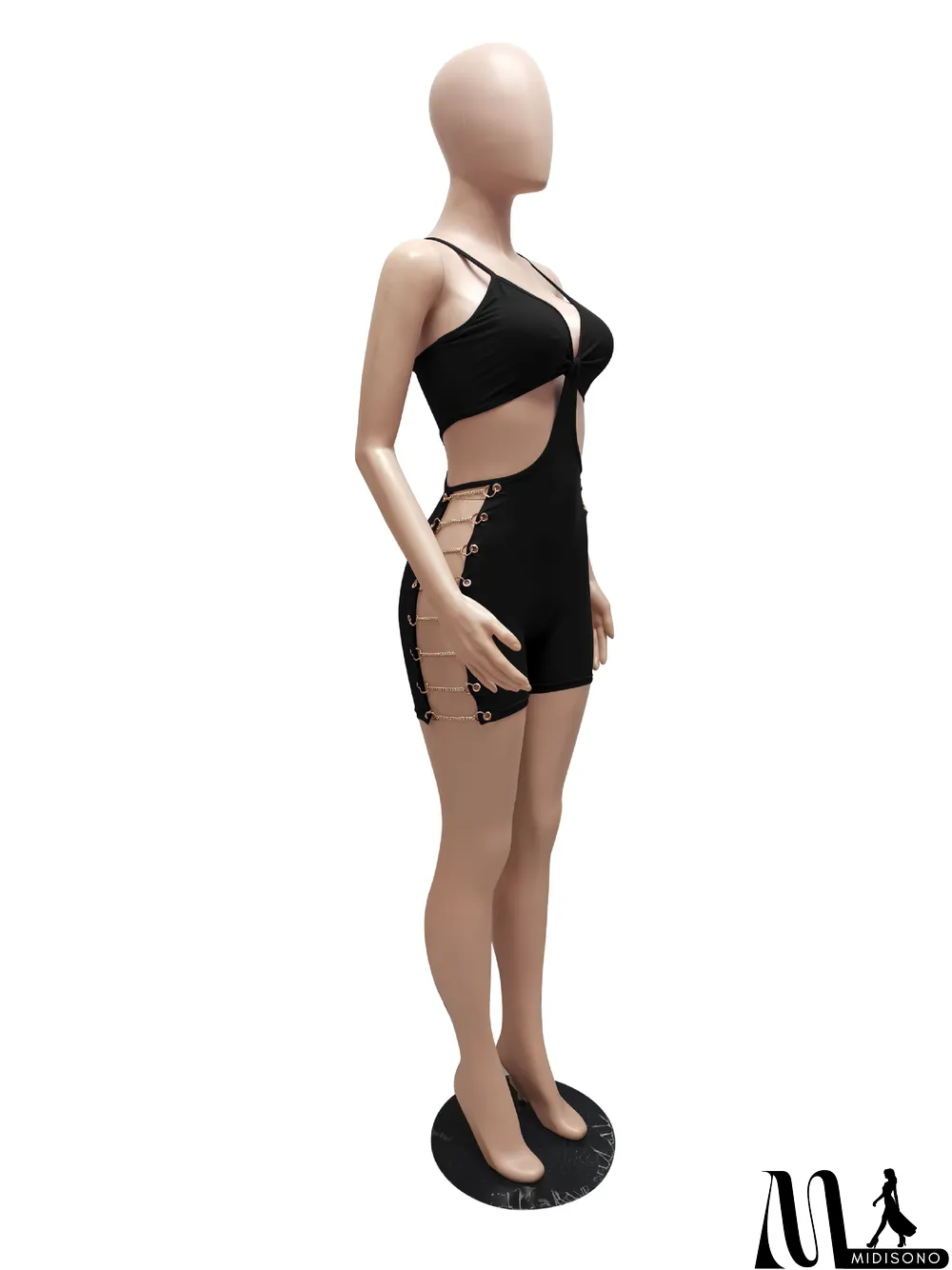 MidiSono - Sleeveless Chain Wrap Hip Slim Sexy Jumpsuit