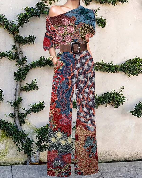 Fashion Print One Shoulder Holiday Casual Jumpsuit