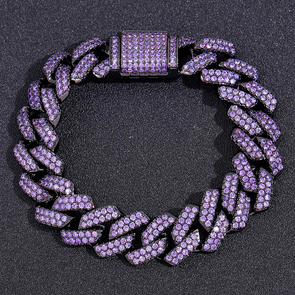Iced Out Bling 15MM Full Purple CZ Stone Cuban Bracelets