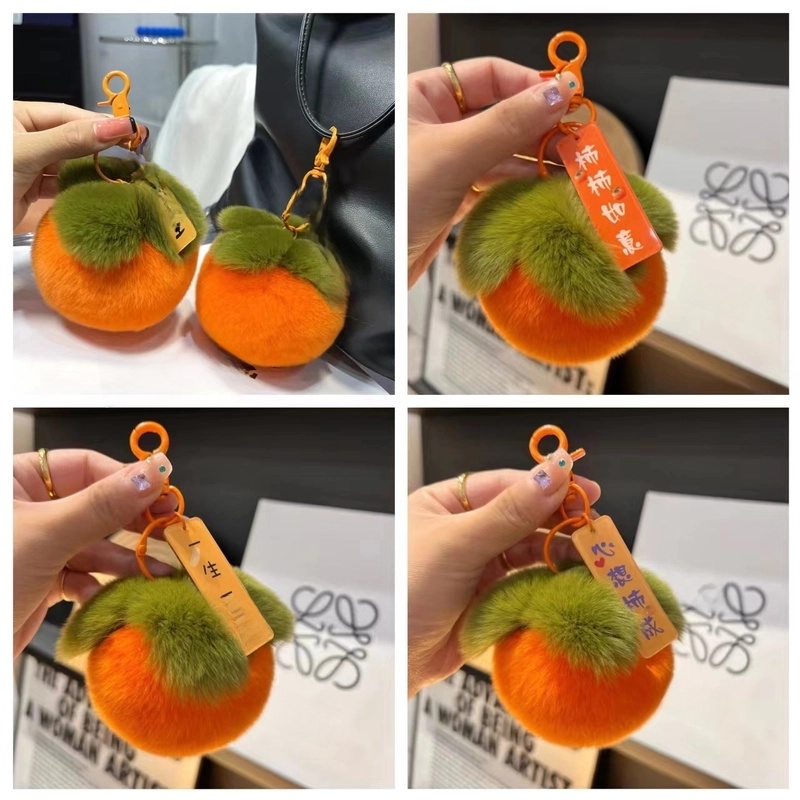 Imitation Rex Rabbit Fur Persimmon Pendant Persimmon Persimmon Ruyi Good Thing Happened Car Keychain Fur Ball Pendant Bag Ornaments Batch