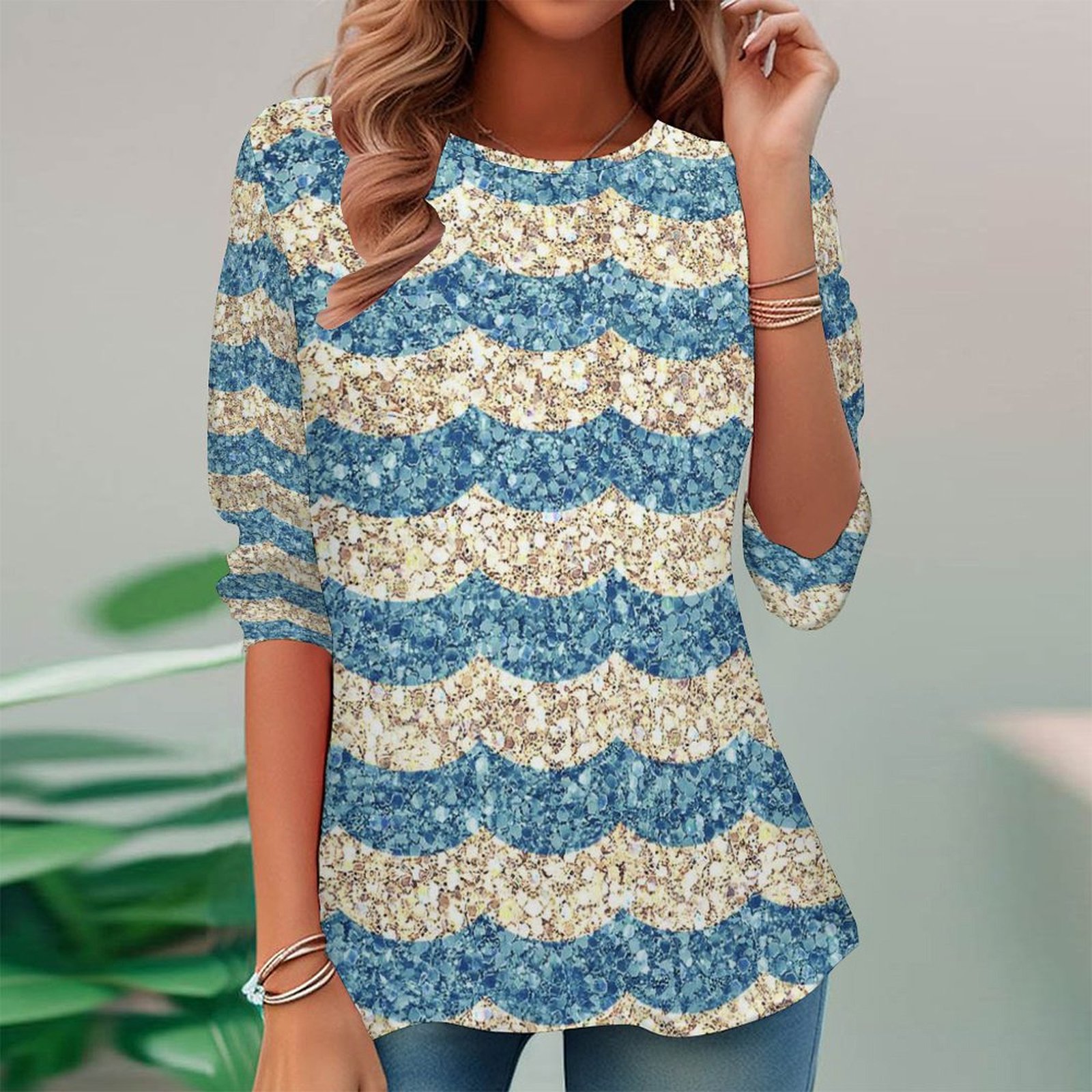 Women Long Sleeve V-neck Graphic Floral Printed Top
