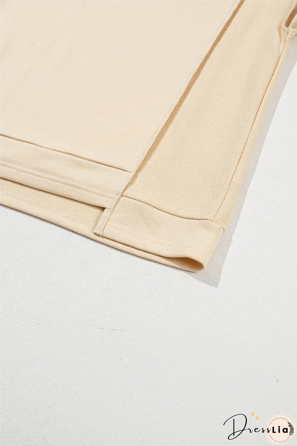 Beige Splicing Round Neck Pullover Sweatshirt